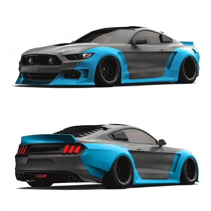 Runde 2015-2017 Ford Mustang Upgrade CD Wide Body Kit with Front Lip, Wheel Eyebrows, Side Skirts, and Rear Diffuser