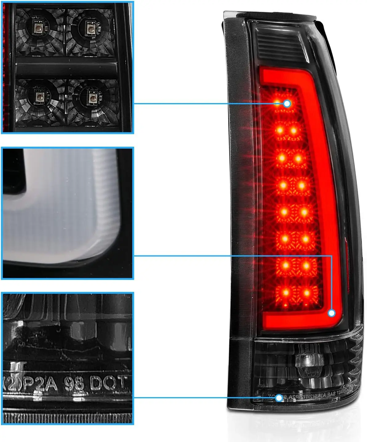 C-Type LED Tube Tail Lights Set for 1988-1999 Chevy GMC C/K Silverado Suburban – Clear Matte Black, DOT Approved, OEM Replacement - Image 5
