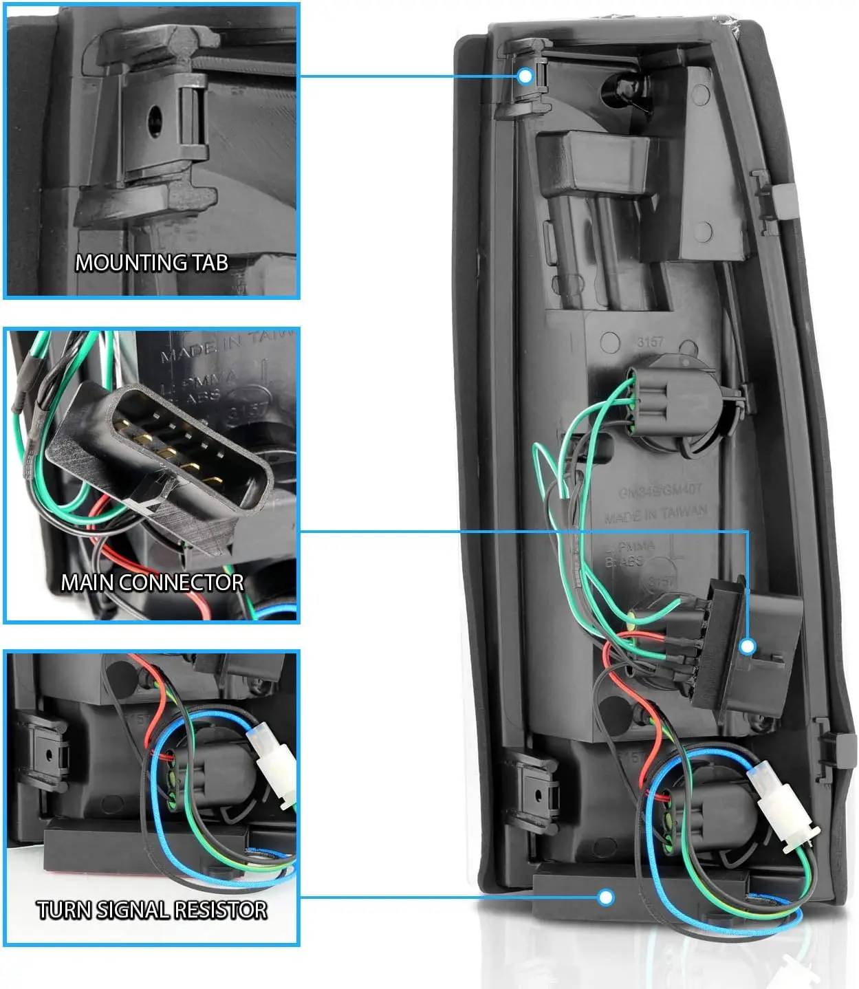 C-Type LED Tube Tail Lights Set for 1988-1999 Chevy GMC C/K Silverado Suburban – Clear Matte Black, DOT Approved, OEM Replacement - Image 4