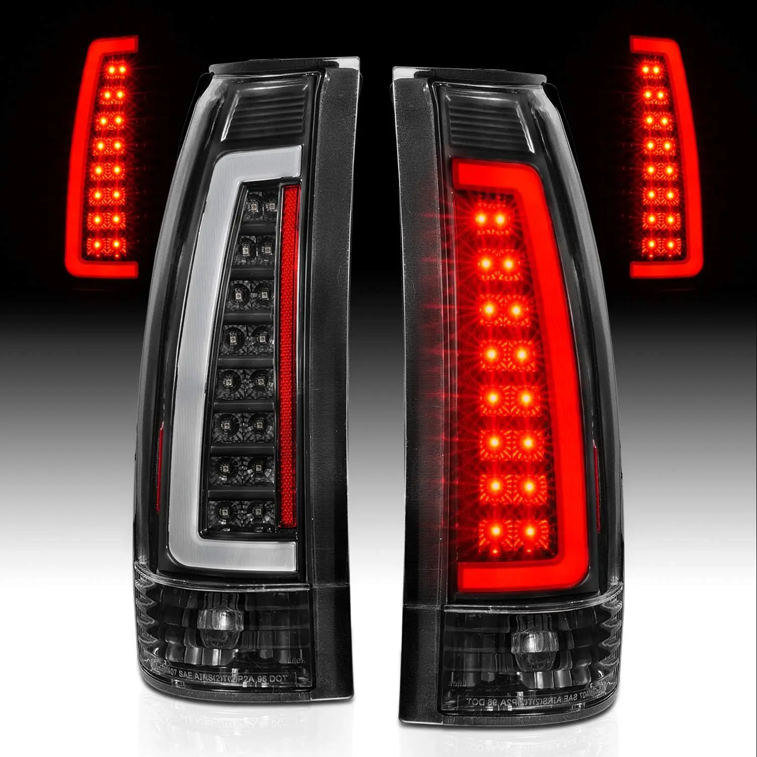 C-Type LED Tube Tail Lights Set for 1988-1999 Chevy GMC C/K Silverado Suburban – Clear Matte Black, DOT Approved, OEM Replacement